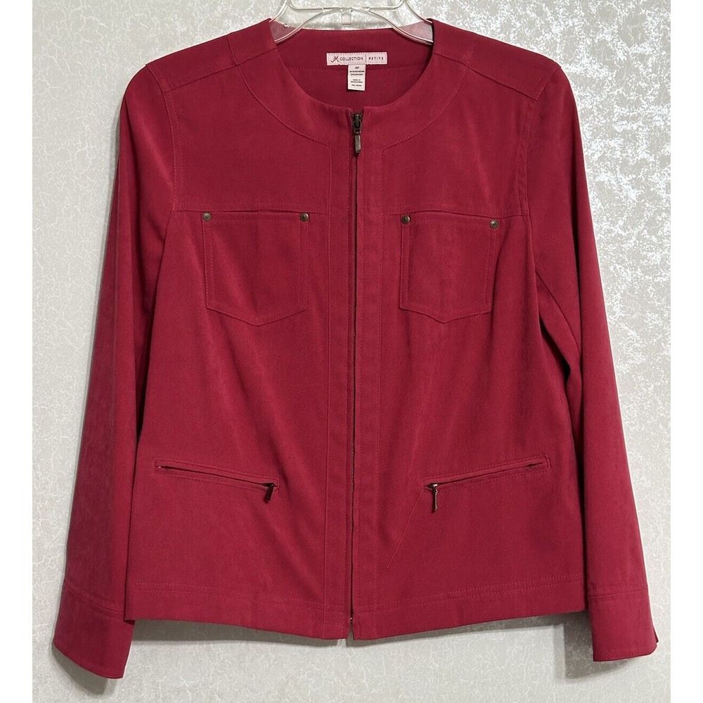Jm‎ Collection Solid Red Jacket Blazer Zipper Pockets Lightweight Petite 4P